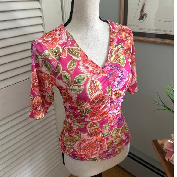 Jade Johnny Was Top Womens Small Pink Gloriana Mesh Tee Fitted Feminine Coquette - Picture 4 of 14